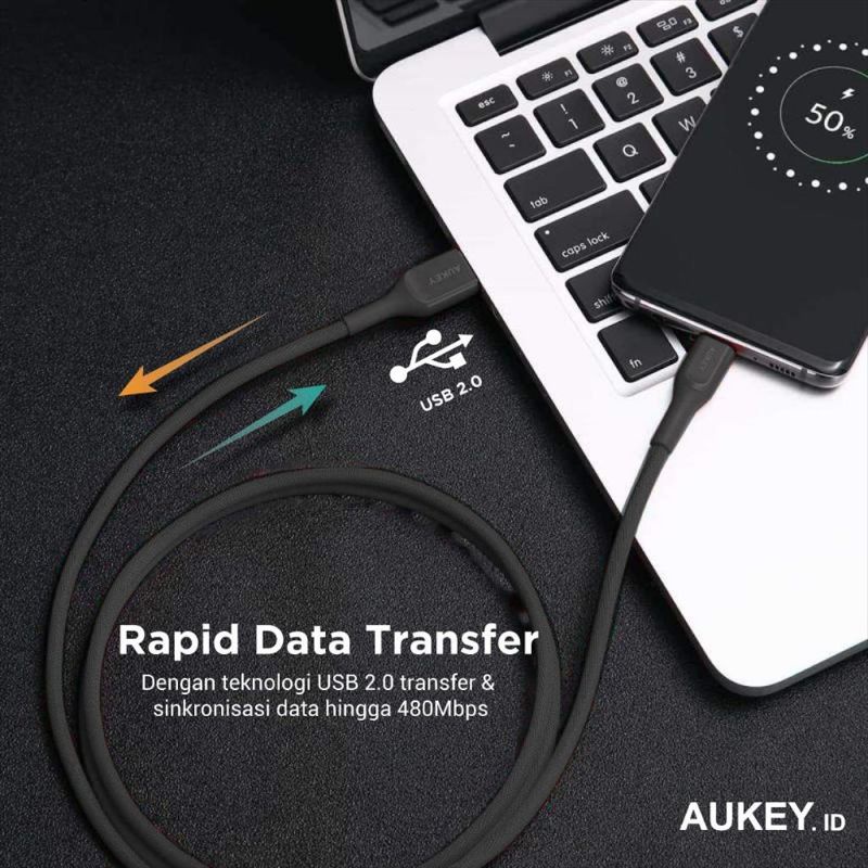 Aukey Kabel Charger Type C Aukey CB-AKC1 &amp; CB-AKC2 QC 2.0