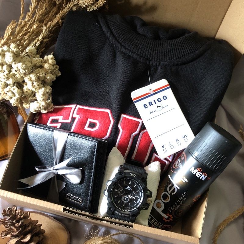 Hampers Giftbox Paket Ootd Cowok Sweater Erigo || Kado Ulang tahun Cowok