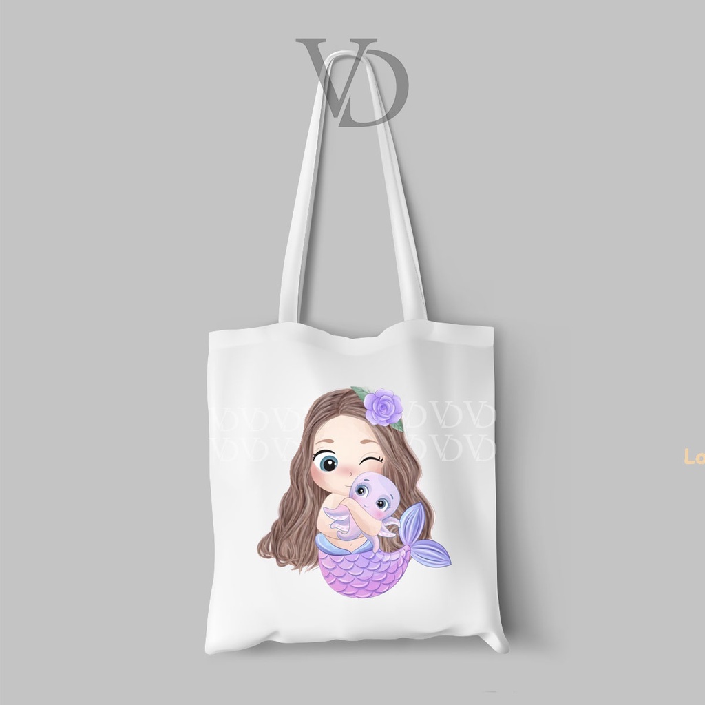 TOTE BAG BAHAN KANVAS ocean little mermaid / under the sea TOTE BAG / TAS BELANJA KEKINIAN