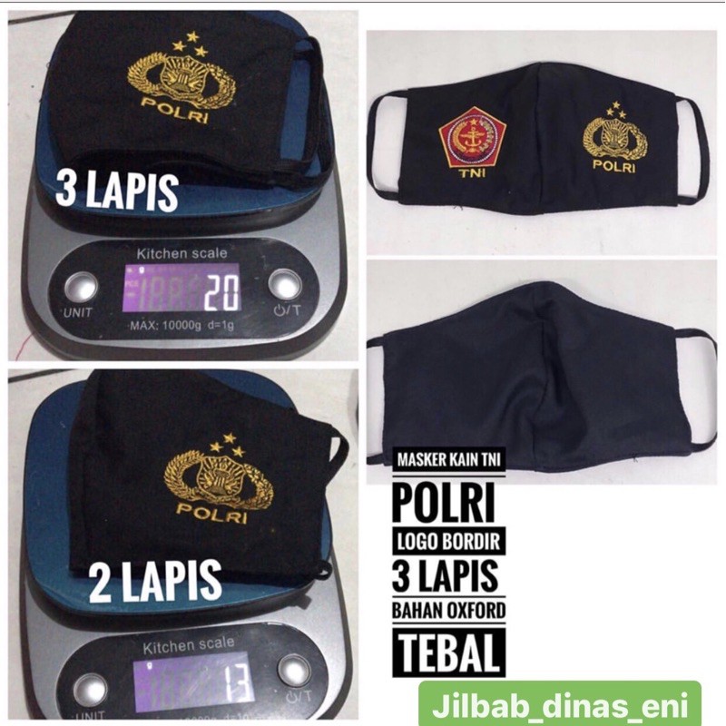 MASKER KAIN TNI POLRI LOGO BORDIR