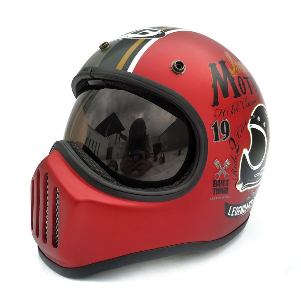 Helm Cakil HBC Just Ride Maroon + Inner Visor ( Fullface / Retro / Klasik / Vespa )