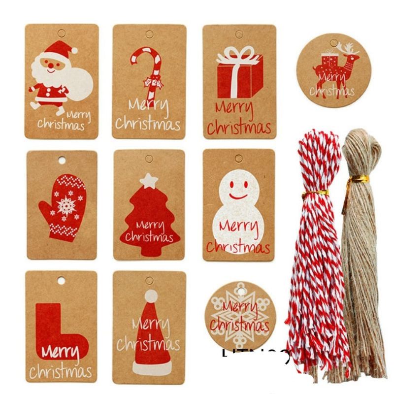 HANG TAG NATAL 50PCS 1SET MIX MOTIF DAN TALI HTN09