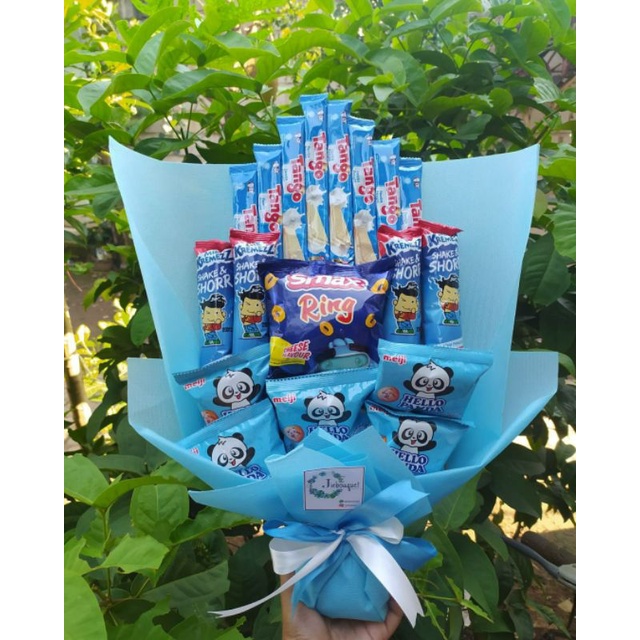 (S) Buket Biru cantik terjangkau murah/paket/bingkisan Snack Ulang Tahun/Ultah/ Wisuda/Kado/Hadiah Pacar/sahabat/Sidang skripsi/seminar/santunan anak yatim