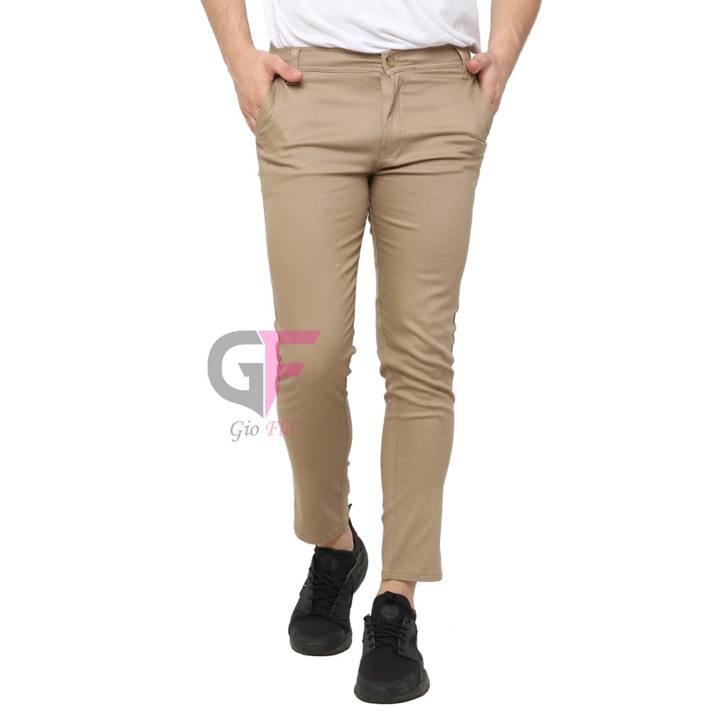 GIOFLO Celana Casual Kekinian Pria Chino Panjang Polos Coklat Tua / CLN 813
