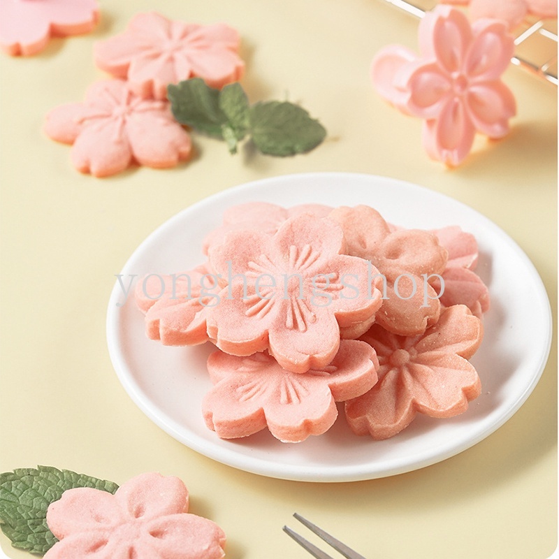 5Pcs / set Cetakan Kue / Biskuit Bentuk Bunga Sakura Warna Pink Dapat Digunakan Kembali