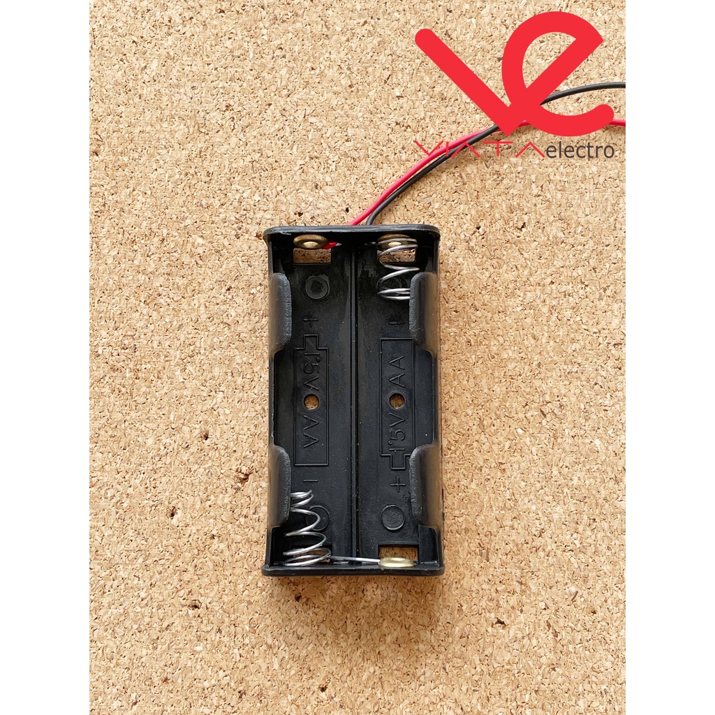 KOTAK BATERAI 2 SLOT AA PLUS KABEL TEMPAT BATERAI BOX BATERAI HITAM BATTERY HOLDER BATERAI SEDANG