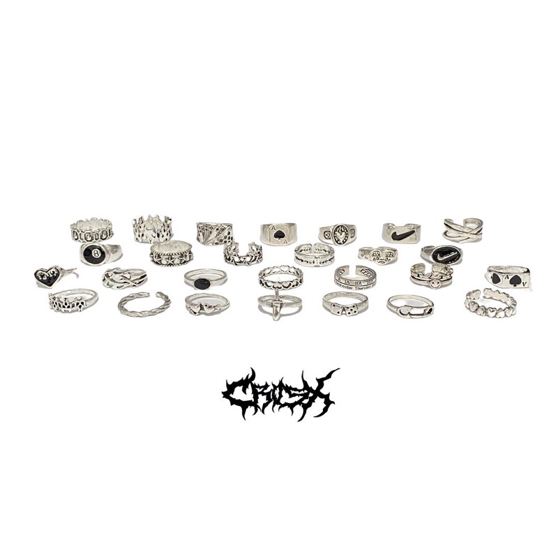 ROMAWI RING SET / HIP HOP PUNK SILVER METAL RING SET / CINCIN SET 3 IN 1 FLAME POKER AS LOVE NIKE 8 BALL RAZOR BLADE EYE CROSS SMILE STAR CINCIN COUPLE RING KOREAN STYLE RING CINCIN STYLE KOREA CINCIN AESTHETIC RING CINCIN TITANIUM CINCIN PRIA WANITA 3PCS