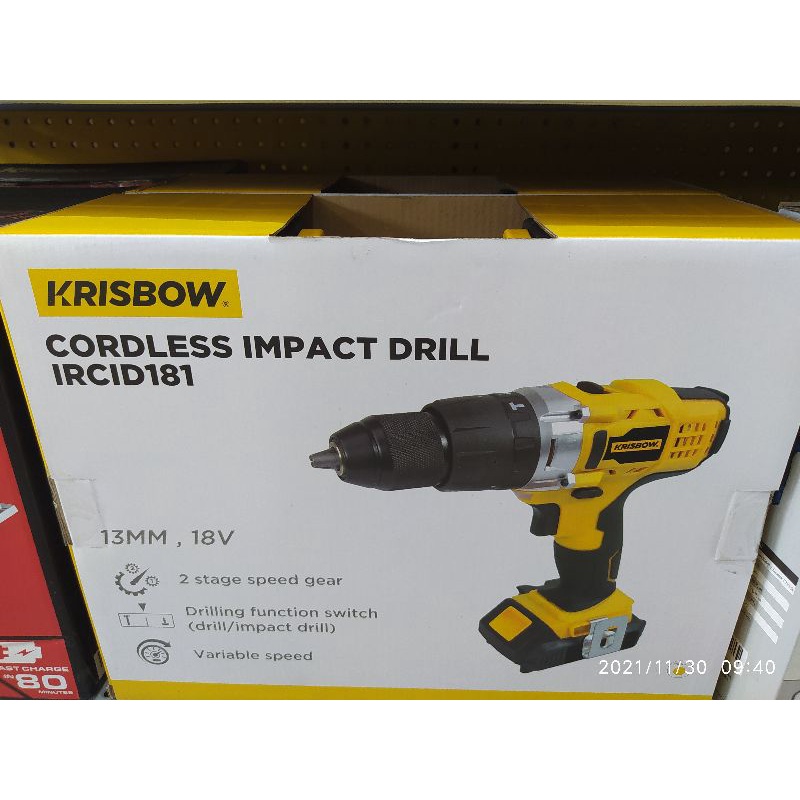 KRISBOW Bor Baterai Drill 13mm 18v / CORDLESS IMPACT DRILL 13MM 18V EDI18-13RC