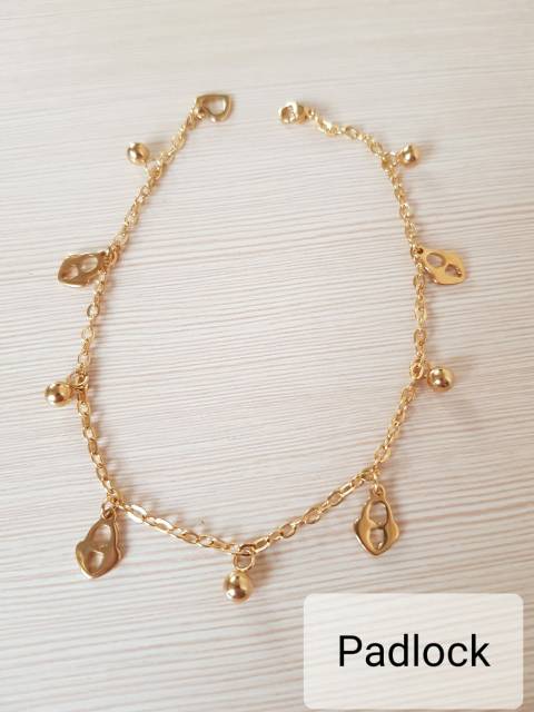 SET Gelang Tangan Kaki Key &amp; PadlockTitanium Gold Antikarat