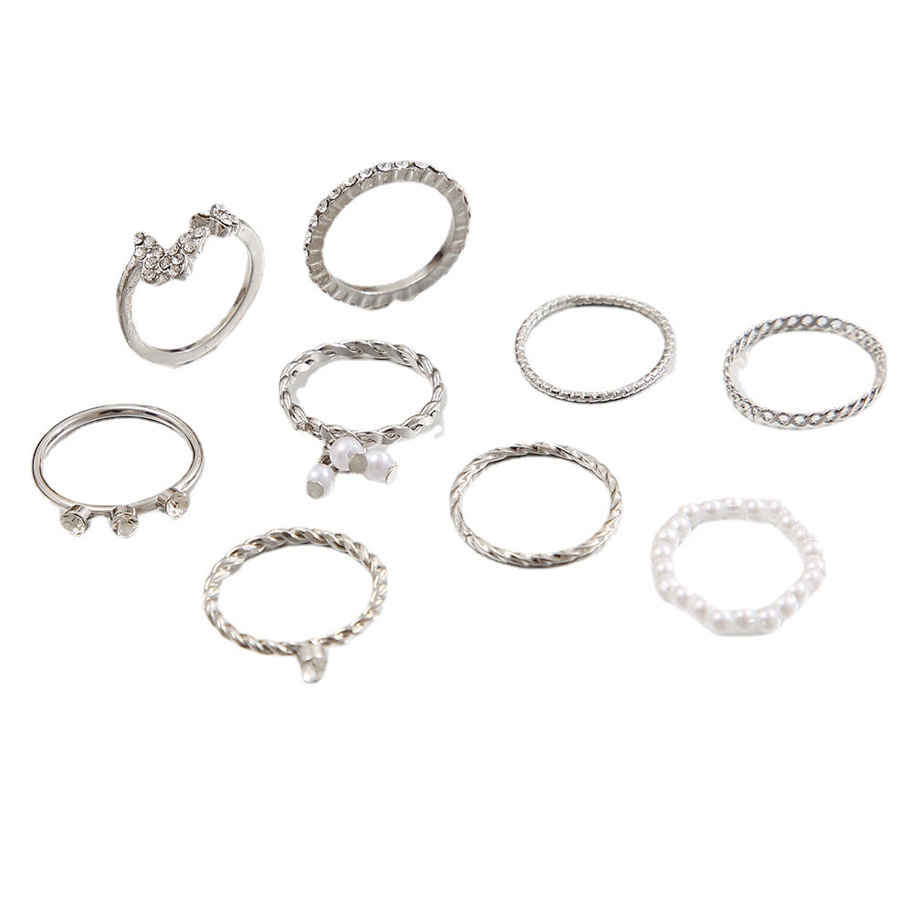 9pcs / Set Cincin Jari Telunjuk Desain Kupu-Kupu Aksen Berlian Untuk Wanita