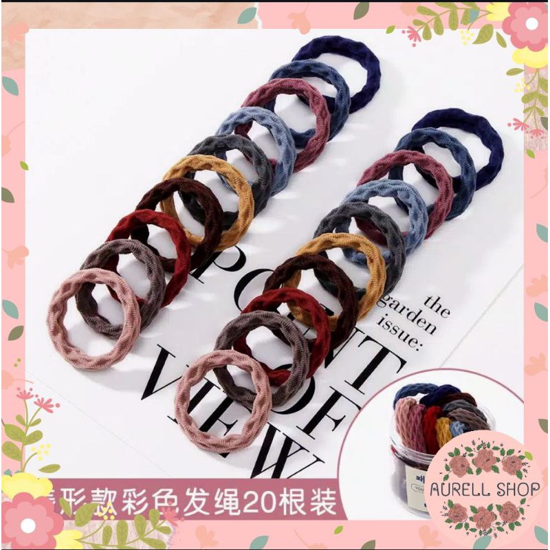 [ COD ] 20pcs IKAT RAMBUT KOREAN STYLE MOTIF / GELANG KARET RAMBUT / TALI RAMBUT ELASTIS MULTICOLOUR-2