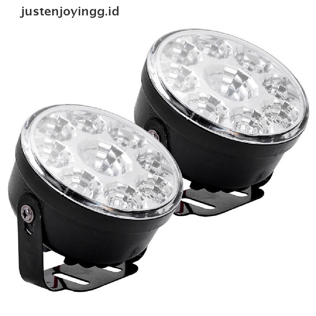 2pcs Lampu Kabut Depan Mobil DRL 9 Led Bentuk Bulat Warna Putih