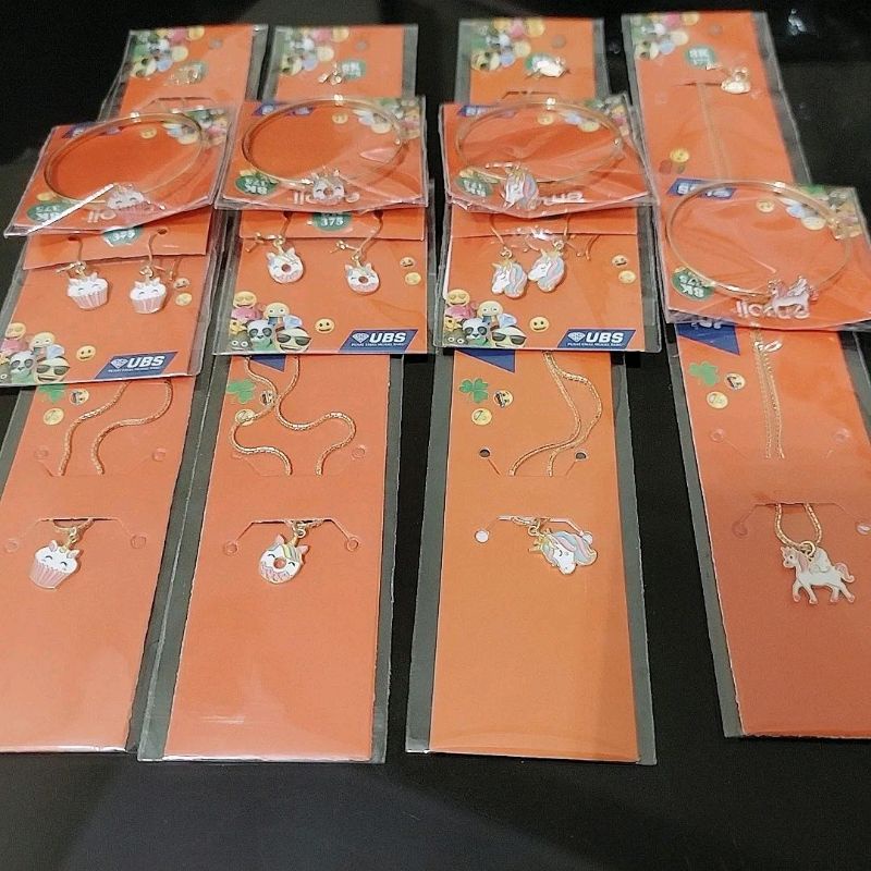 Set Kalung, gelang bangle, anting anak unicorn lucu UBS kadar 8K 375