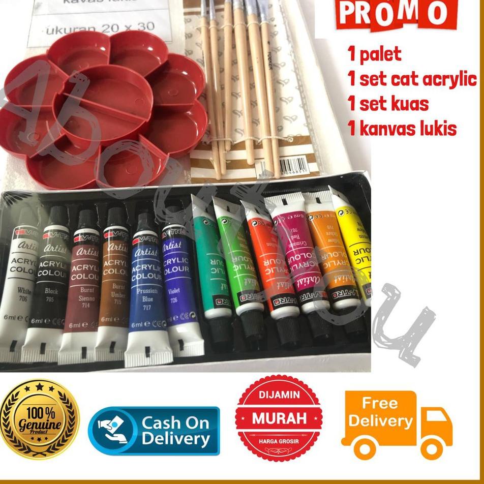 

ny✿Diskon PAKET LUKIS KOMPLIT 4 in 1 KANVAS Besar Cat Akrilik Palet Kuas Set Melukis Lengkap J67 ➞