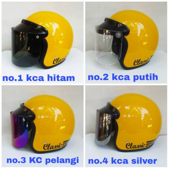 Helm Bogo Retro Classic Full Cat Warna Kuning Gloss Kaca Datar Bisa Cod Shopee Indonesia