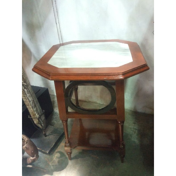 Meja Kotak Marmer Kayu Jati Tua Antik
