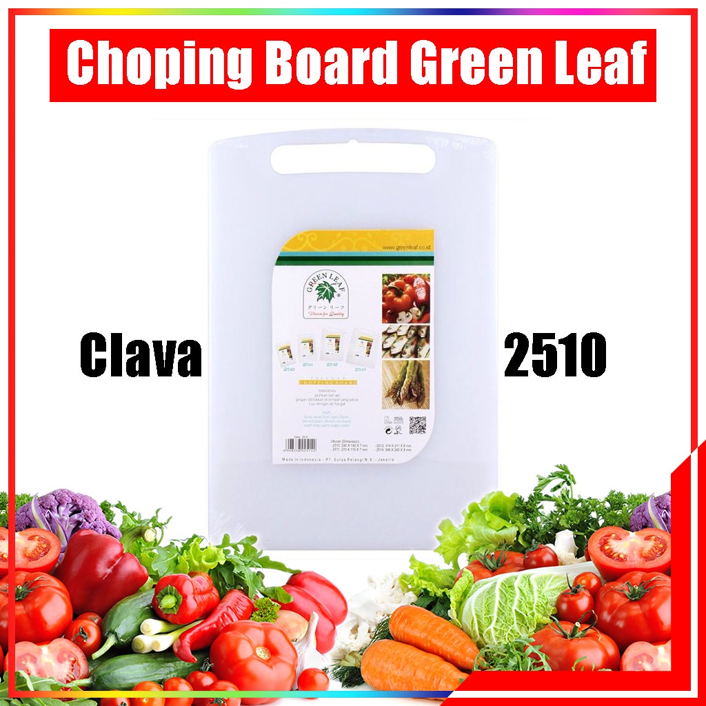 Chopping Board / Talenan Anti Bakteri Green Leaf / Talenan Putih Green Leaf Clava / Choping Board Green Leaf Clava 2510