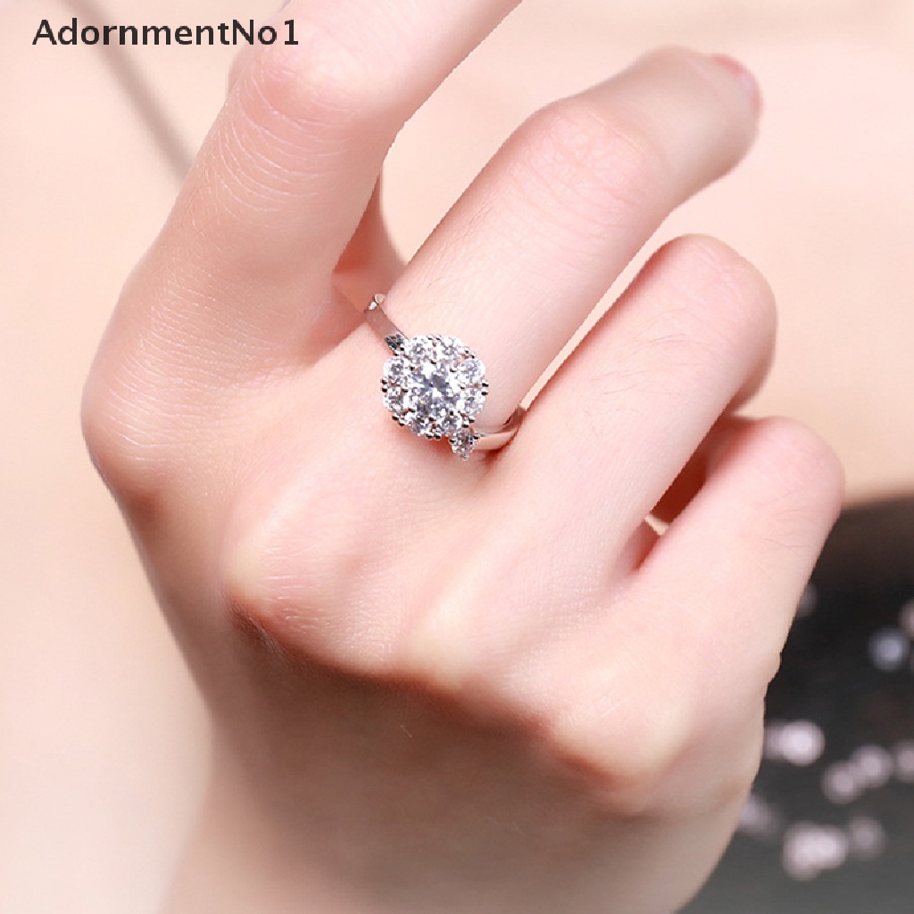 (AdornmentNo1) Cincin Adjustable Motif Bunga Aksen Zircon Untuk Perhiasan Wanita / Pernikahan