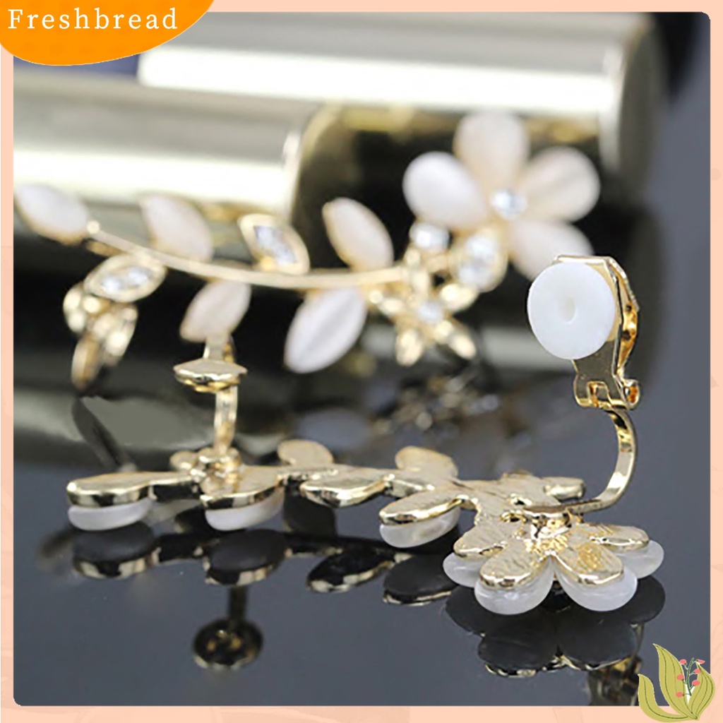 【Fresh】2 Pcs Women Crystal Rhinestone Flower Cuff Ear Bone Clips Non-piercing Earrings