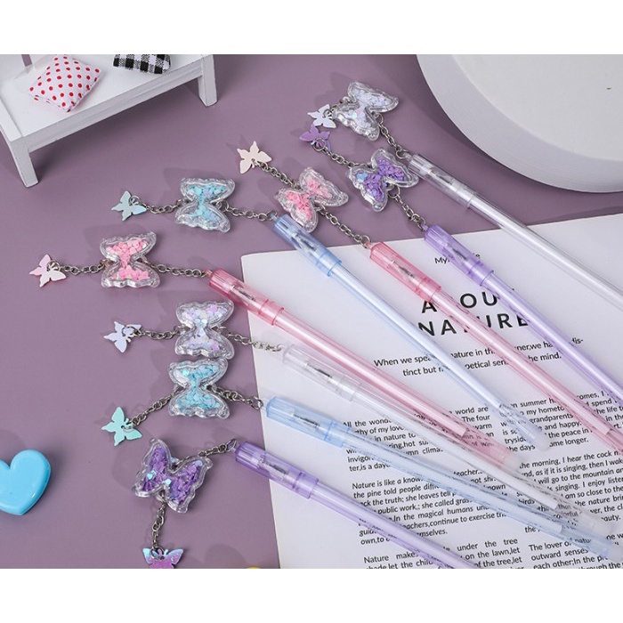 

MURAH Pulpen gantungan payet glitter es krim kupu kupu Pen lucu - Putih, kupu kupu