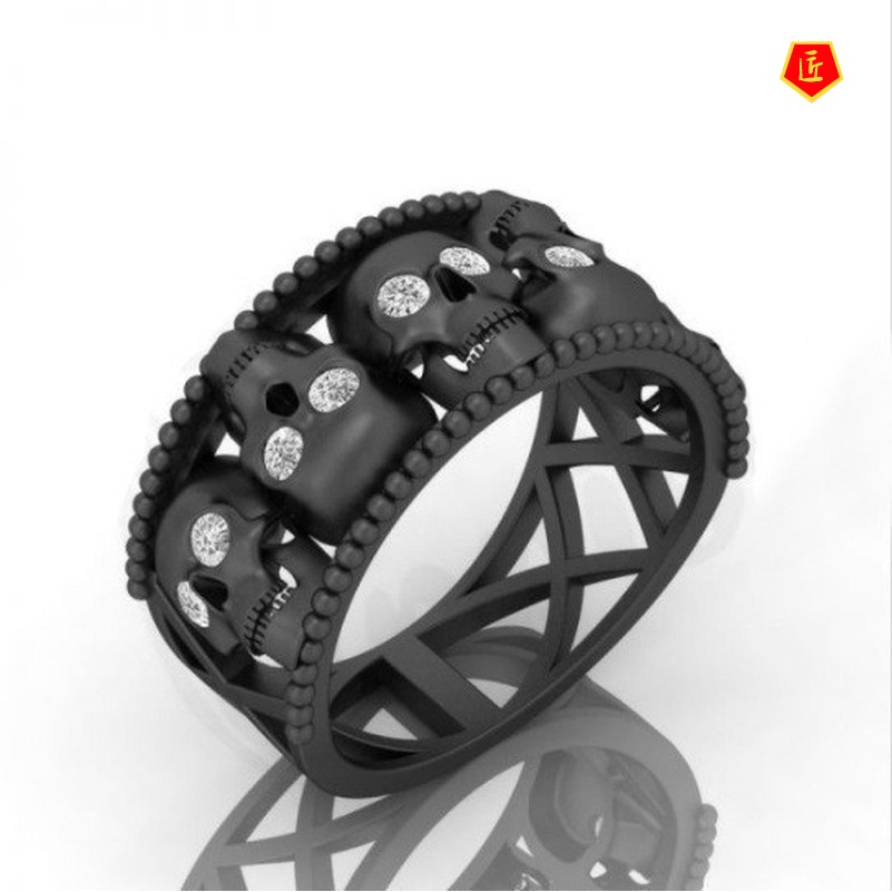[Ready Stock]Personalized Punk 925 Silver Black Gold Skull Ring