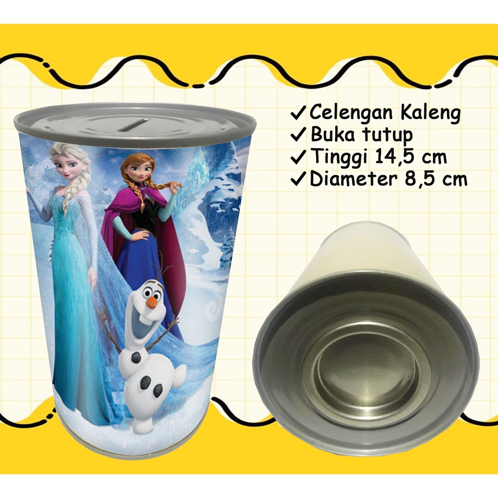 Celengan Kaleng Buka Tutup Celengan Frozen Celengan Custom