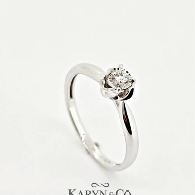 Cincin berlian wanita model solitaire  illusion mangkokan bunga bulat rangka emas putih