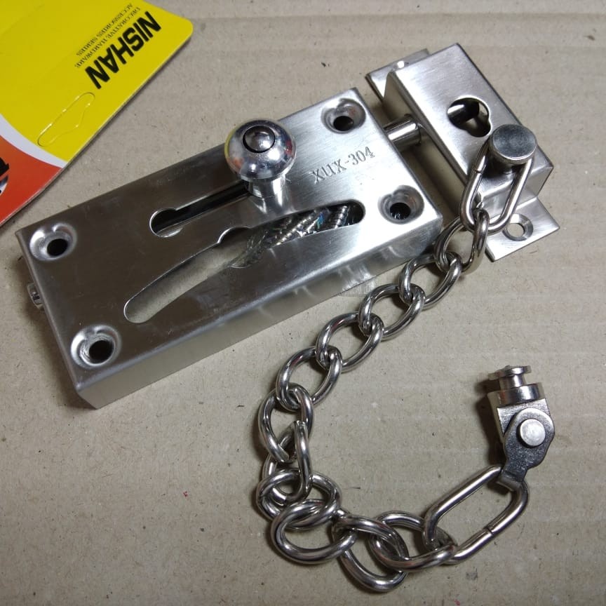 GRENDEL RANTAI STAINLESS STEEL PINTU NISHAN XUX-304 4"/GRENDEL PINTU GESER SLOT SELOT