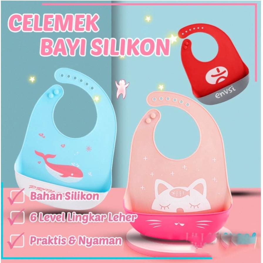 Celemek Bayi Silikon Slabber Bayi WaterProof Anti Kotor Sleber Bayi Baby Bib Silikon Slaber Celemek Makan