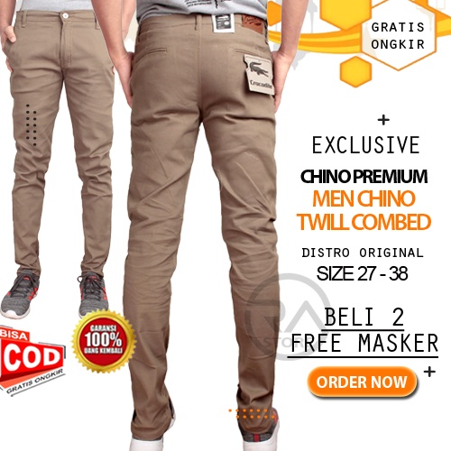 Celana Panjang Pria Chino Rip Standar Slimfit Katun Stretch Reguler Bahan Melar Formal Kerja Harian 