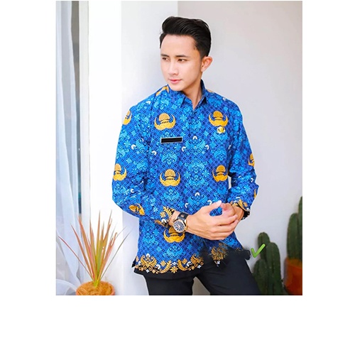 baju kemeja batik korpri kerah biru pria terbaru ketebalan 50S #korpriterbaru #kemejabaru #korpriguru