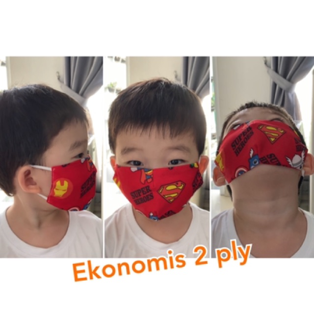 MASKER ANAK kain 3 ply / lapis waterproof &amp; non wp 2 ply Murah motif Termurah