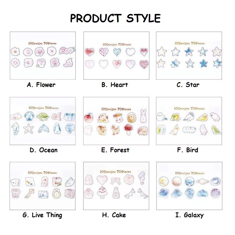 [MILOLI] 70Pcs ROMANTIC STICKER & FROST SEAL Sticker Décor Jurnal Stiker Hias Diary Scrapbook -B0316-1