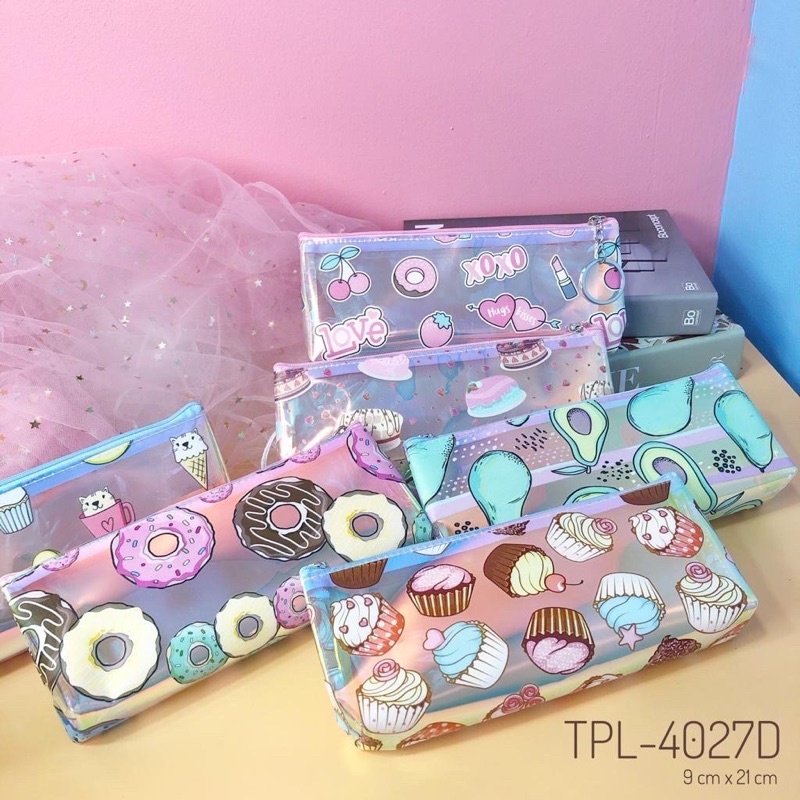 

tempat pensil mika kilat donat muffin avocado pouch kotak pensil mika hologram