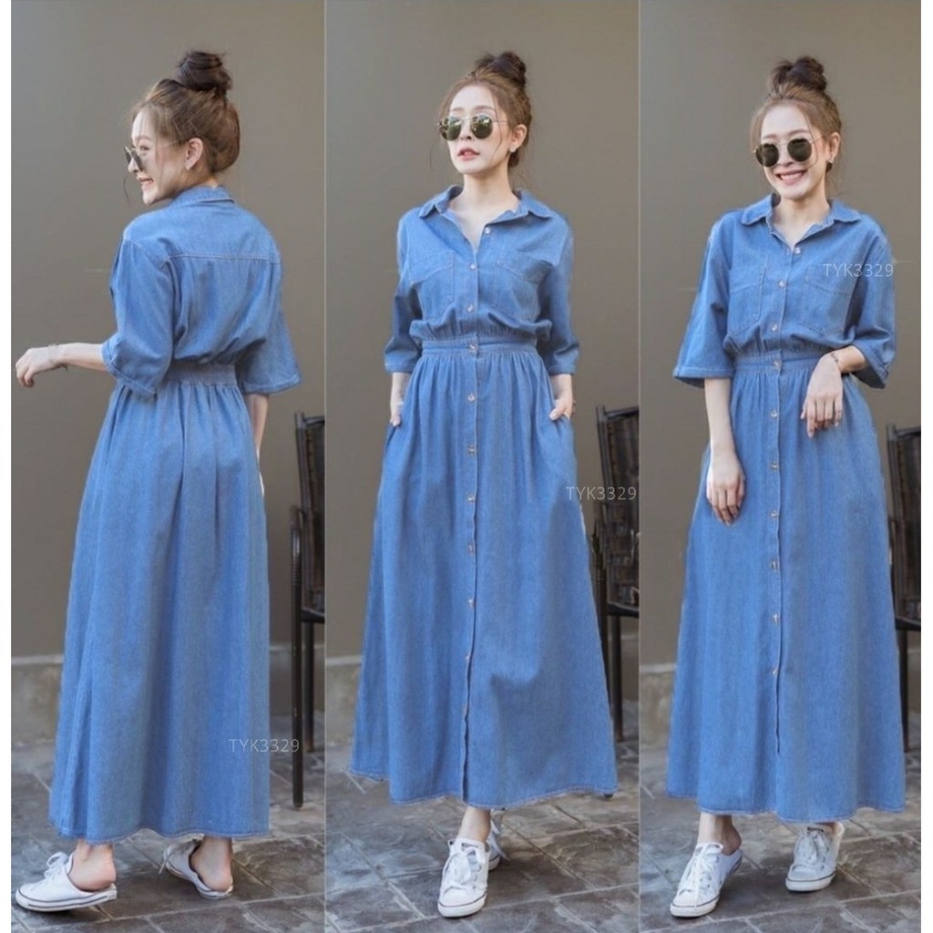 Baju Maxi Dress Wanita Terusan Panjang TOURJEDIN BIRU MUDA