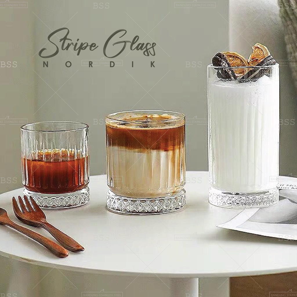 Striped Glass Coffee Gelas Kaca Nordik Kopi Tebal Ripple Cangkir Eropa Unik Lucu Cantik