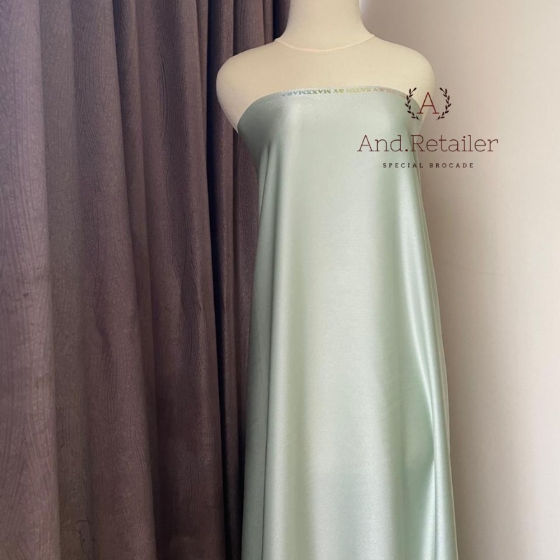 Bahan Kain satin Maxmara Pure silk Original 100% warna Hijau Mint