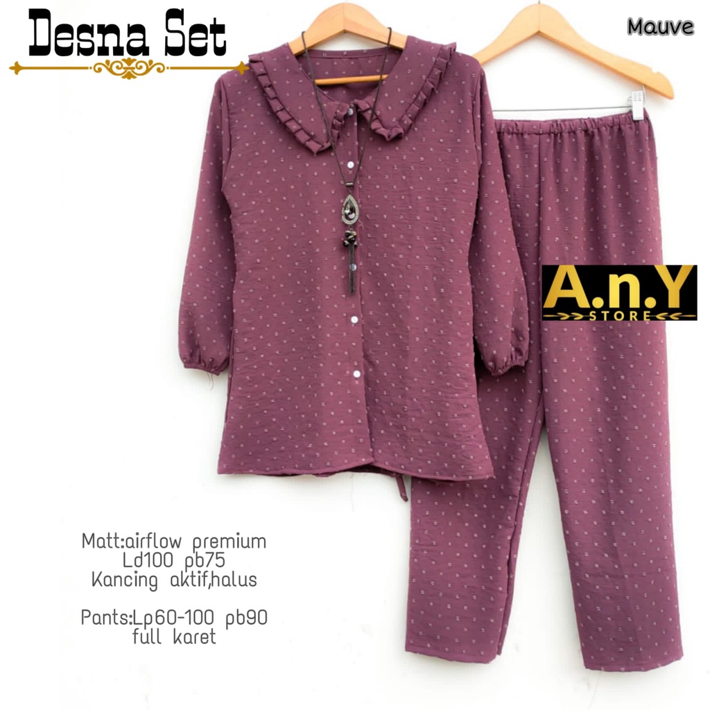 DESNA SET BY ANY - SET BAJU DAN CELANA WANITA-MAUVE