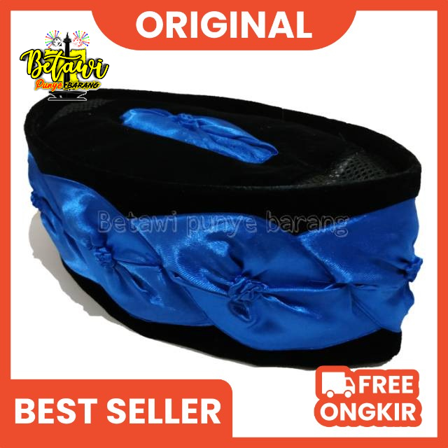 Peci Kopiah Songkok Kembang Kol Betawi Hitam Motif Kembang Biru