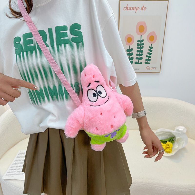 Drozenb Tas Selempang Wanita Import Boneka Bahan Plush Model Korea/Tas Boneka Lucu/Tas Kecil/Tas Anak Boneka Patrick