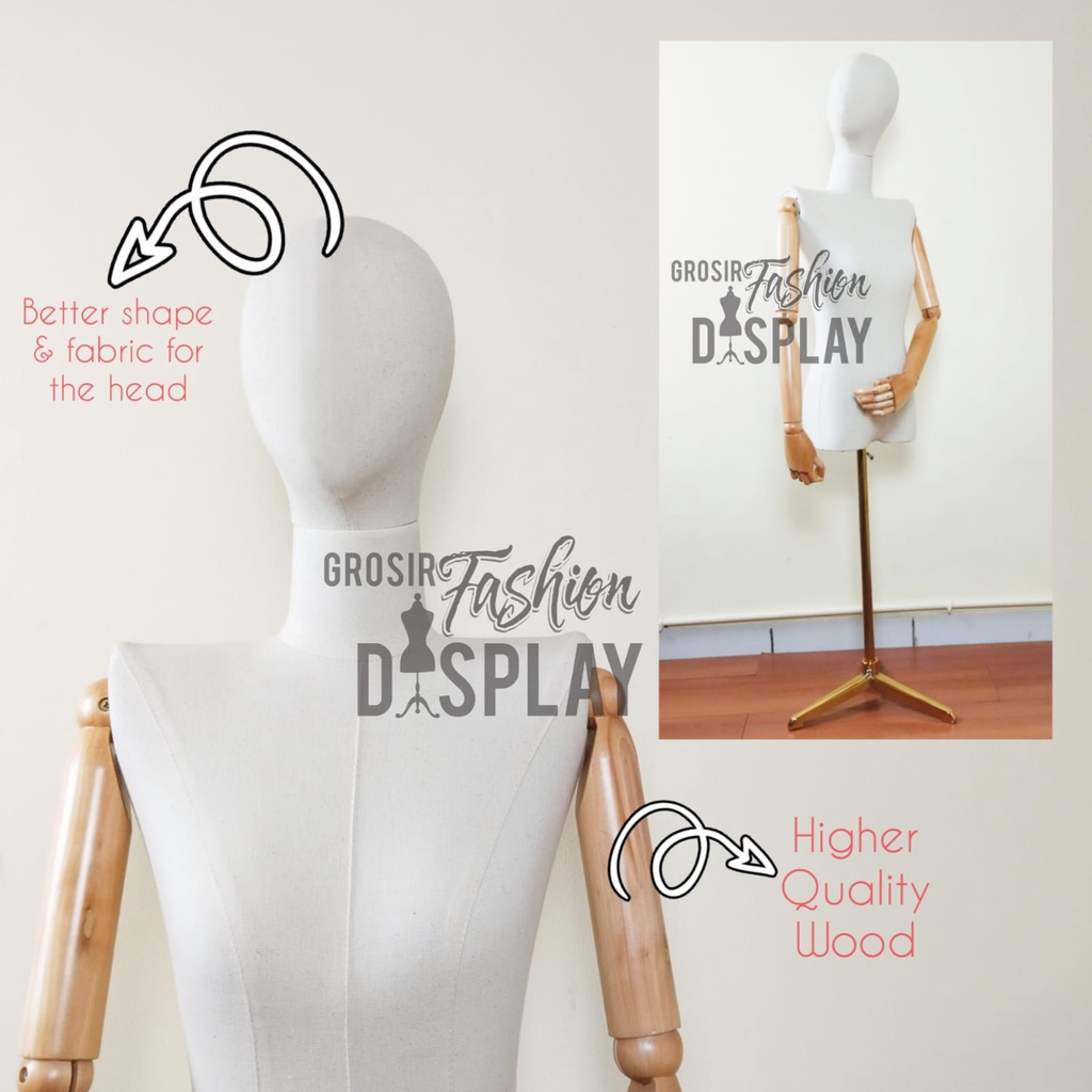 Manekin Setengah Badan Manekin Dm Tangan Robot Cewek Model Tangan Motif Kayu Pakai Kepala Tiang Besi Patung Manekin Cewe-BH