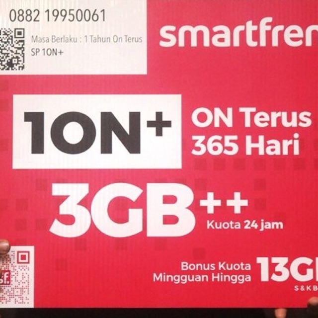 Kartu perdana smartfren 1on+ 13GB tambah vocher 4gb full 24jam masa aktif 1 tahun no segel