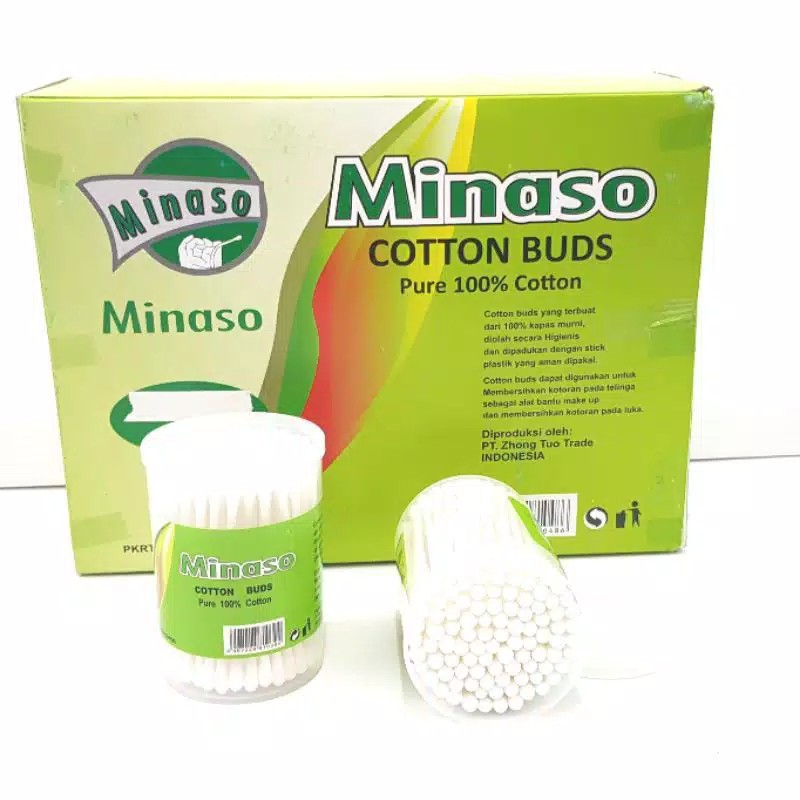 CUTTON BUD MINASO BAYI ANAK DEWASA - 100PCS HIGENIS SOFT LEMBUT - wadah