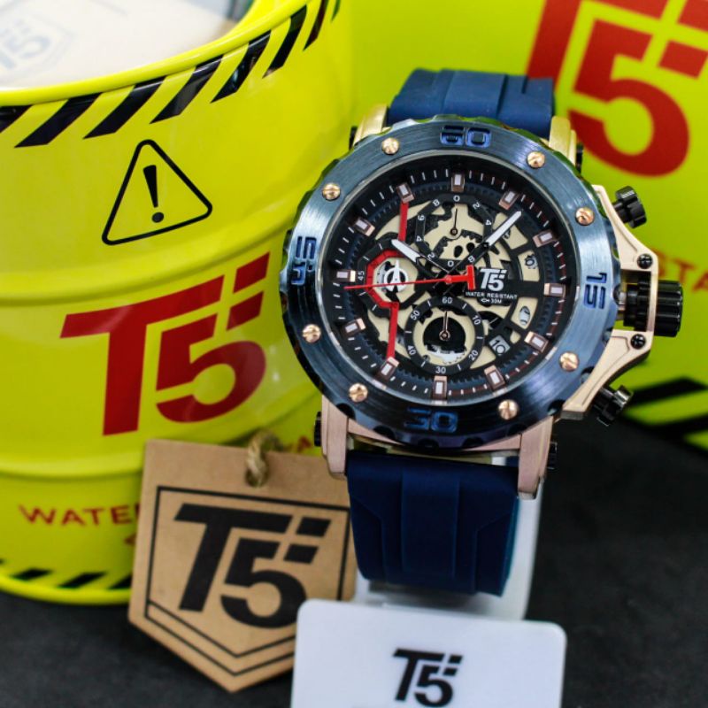 Jam T5 H3914 Original Cronograph tahan air jam tangan pria T5 H3914 Sporty rubber