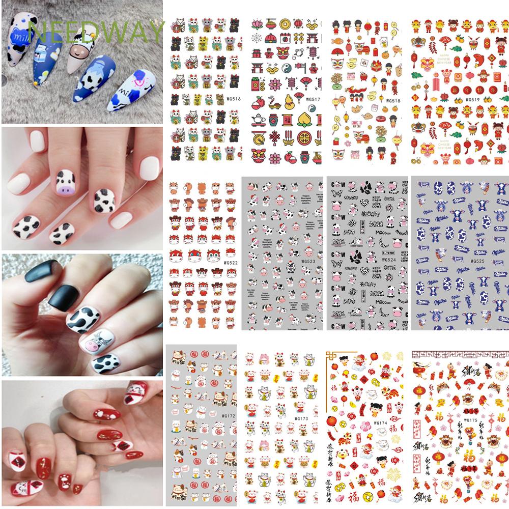 Stiker Kuku 3d Desain Kucing Keberuntungan Tahun Baru China Untuk Dekorasi Manicure Nail Art Diy 2021