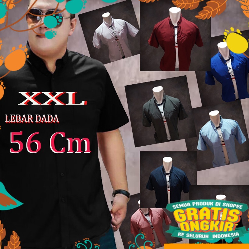 Pink Hijau biru abu maron big size jumbo / Baju Kemeja Pria Polos Dewasa Lengan Pendek Casual Distro