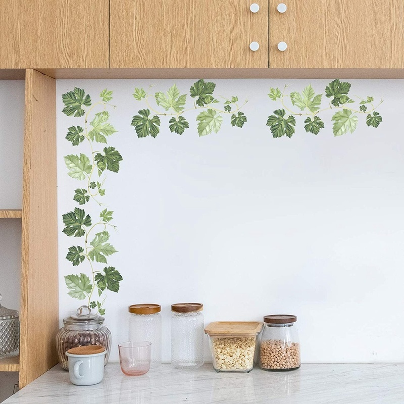 Stiker Dinding Desain Daun Hijau Rotan Dengan Perekat Untuk Dekorasi Ruang Tamu / Kamar Tidur
