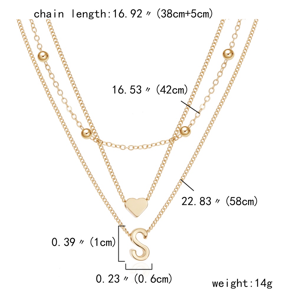 Kalung Liontin Manik-Manik Bulat Hati 26 Huruf 3 Lapis Emas Untuk Aksesoris Perhiasan