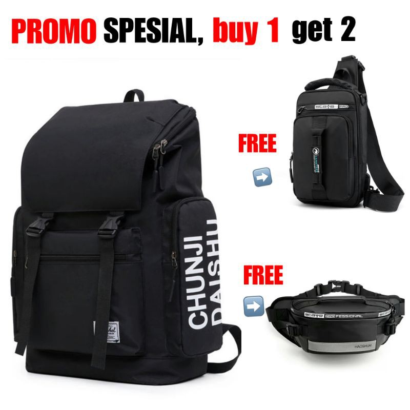 BUY 1 GET 2 - TAS RANSEL KANVAS PRIA TAS PUNGGUNG GENDONG TAS TERBARU TAS SEKOLAH KULIAH KAPASITAS B