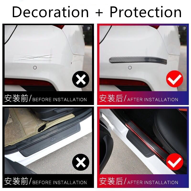 Diy Pintu Kusen Anti-Tabrakan Stiker Vinyl Mobil Lis Mobil Serat Karbon Pelindung Mobil Tepi Universal Tahan Air Bumper Strip Stiker Penjaga Karet 5D